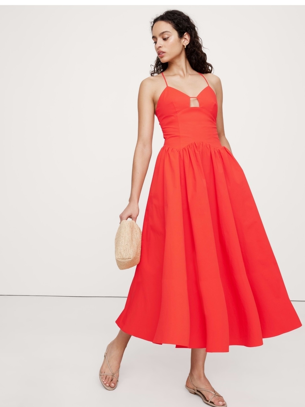 Banana Republic Bright Red Spaghetti-Strap Midi Dress